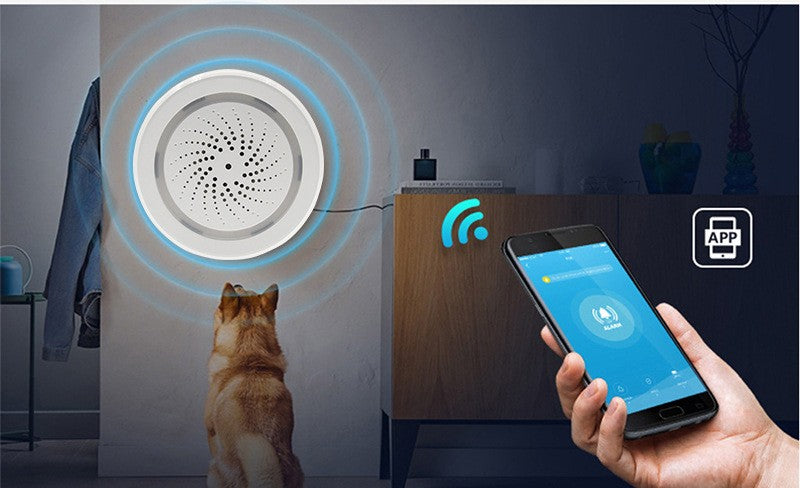 White Wireless Smart Alarm Siren with Sound & Light – USB