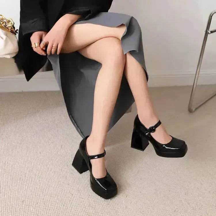 All-match Lolita Retro Patent Leather Thick High Heels Women for Women - EX-STOCK Canada