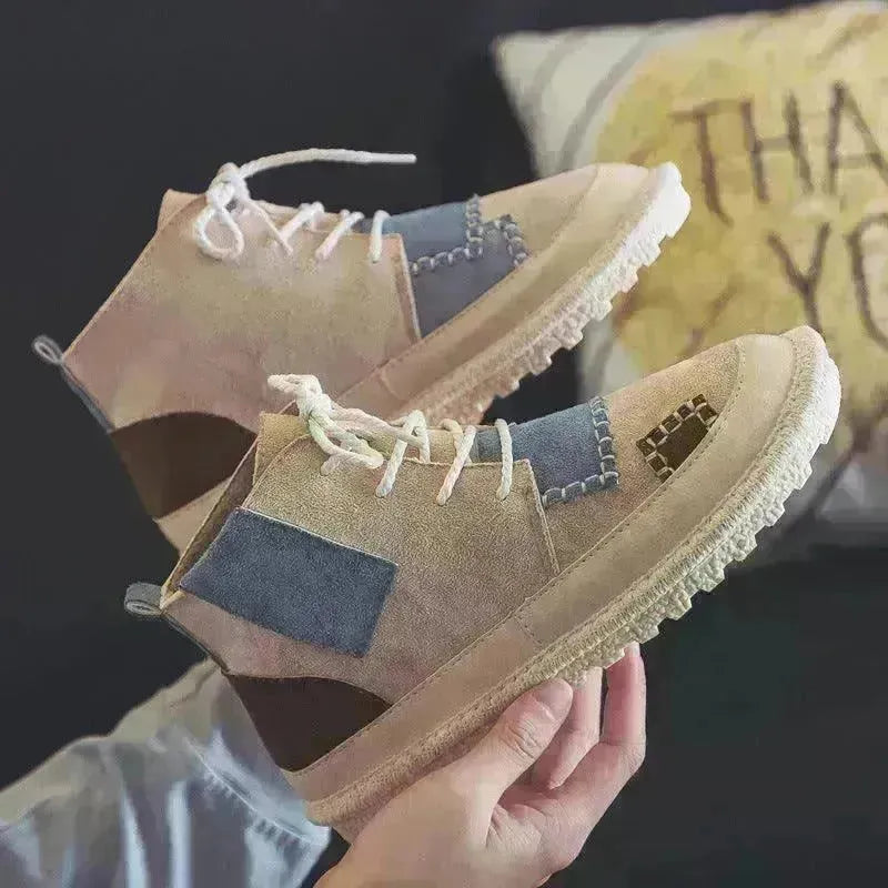 All-match Unisex Canvas Sneakers Shoes Suede Leather High Ankle Sneakers Shoe for Men and Women - EX-STOCK CANADA