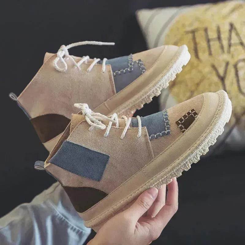 All-match Unisex Canvas Sneakers Shoes Suede Leather High Ankle Sneakers Shoe for Men and Women - EX-STOCK Canada