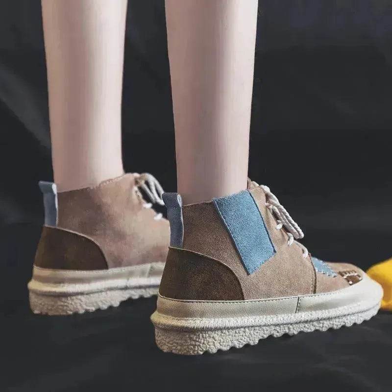 All-match Unisex Canvas Sneakers Shoes Suede Leather High Ankle Sneakers Shoe for Men and Women - EX-STOCK Canada