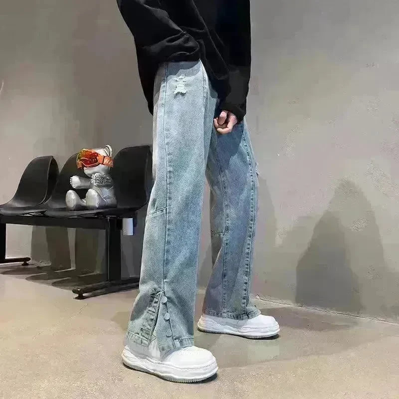 American Letter Embroidered Jeans High Street Fashion Brand Hip Hop Straight-leg Pants - EX-STOCK CANADA