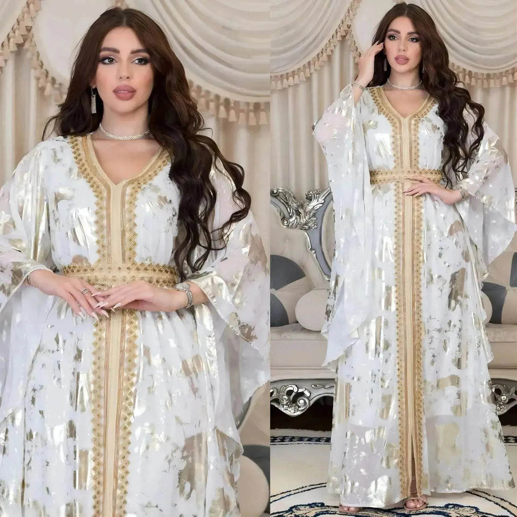 Arab Chiffon Bronzing Robe Containing Belt Dress - EX-STOCK Canada