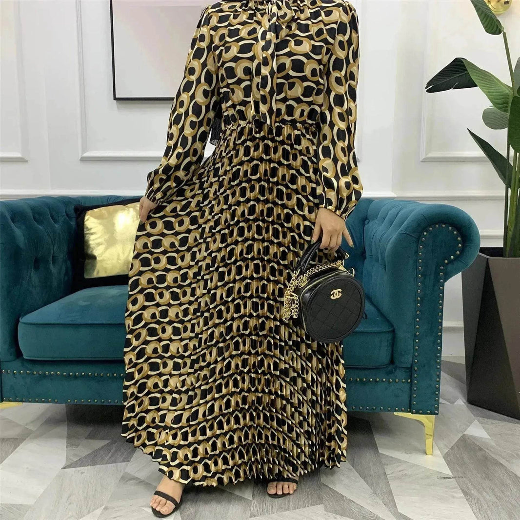 Arab Dress With Printed Pleated Big Skirt - EX-STOCK Canada