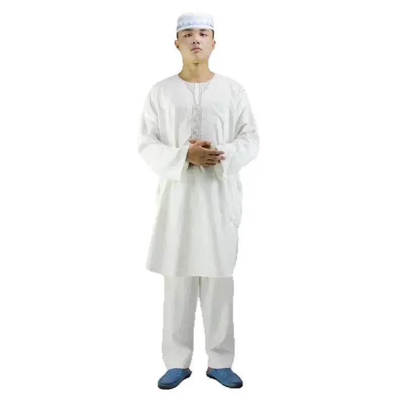 Arab Men's New Cotton Hemp Embroidery Liturgy Embroidered Hui Men's Suit Two Piece Wholesale - EX-STOCK Canada