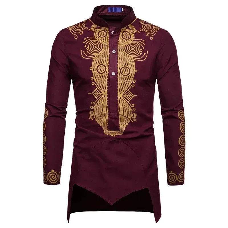 Fashionable and Elegant ArabMen's Personality Bronzing Long Sleeve Men's Kaftan Shirt Top Ramadan and Eid Shirt for Islamic Men - EX-STOCK Canada
