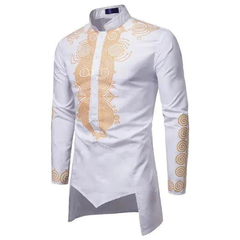 Fashionable and Elegant ArabMen's Personality Bronzing Long Sleeve Men's Kaftan Shirt Top Ramadan and Eid Shirt for Islamic Men - EX-STOCK Canada
