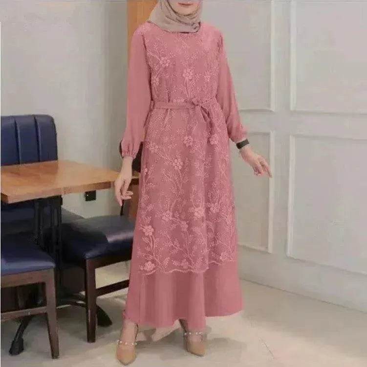Arab Round Neck Lace Floral Dress - EX-STOCK Canada
