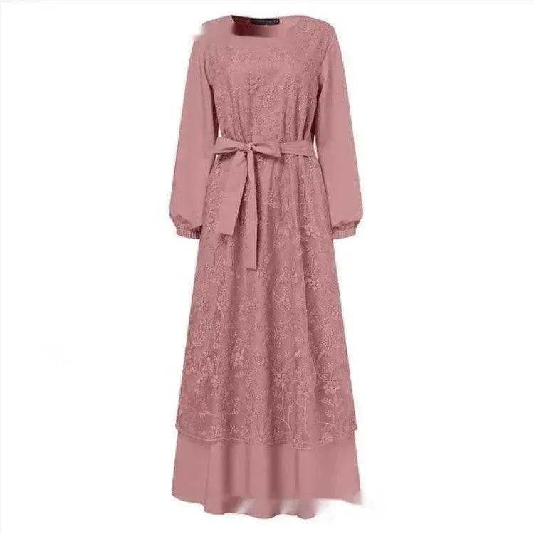 Arab Round Neck Lace Floral Dress - EX-STOCK Canada