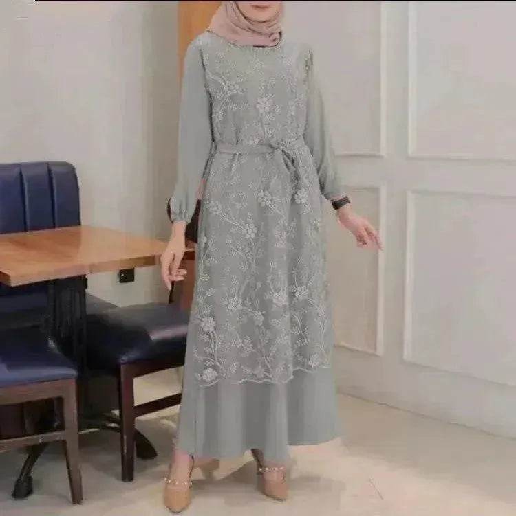 Arab Round Neck Lace Floral Dress - EX-STOCK Canada