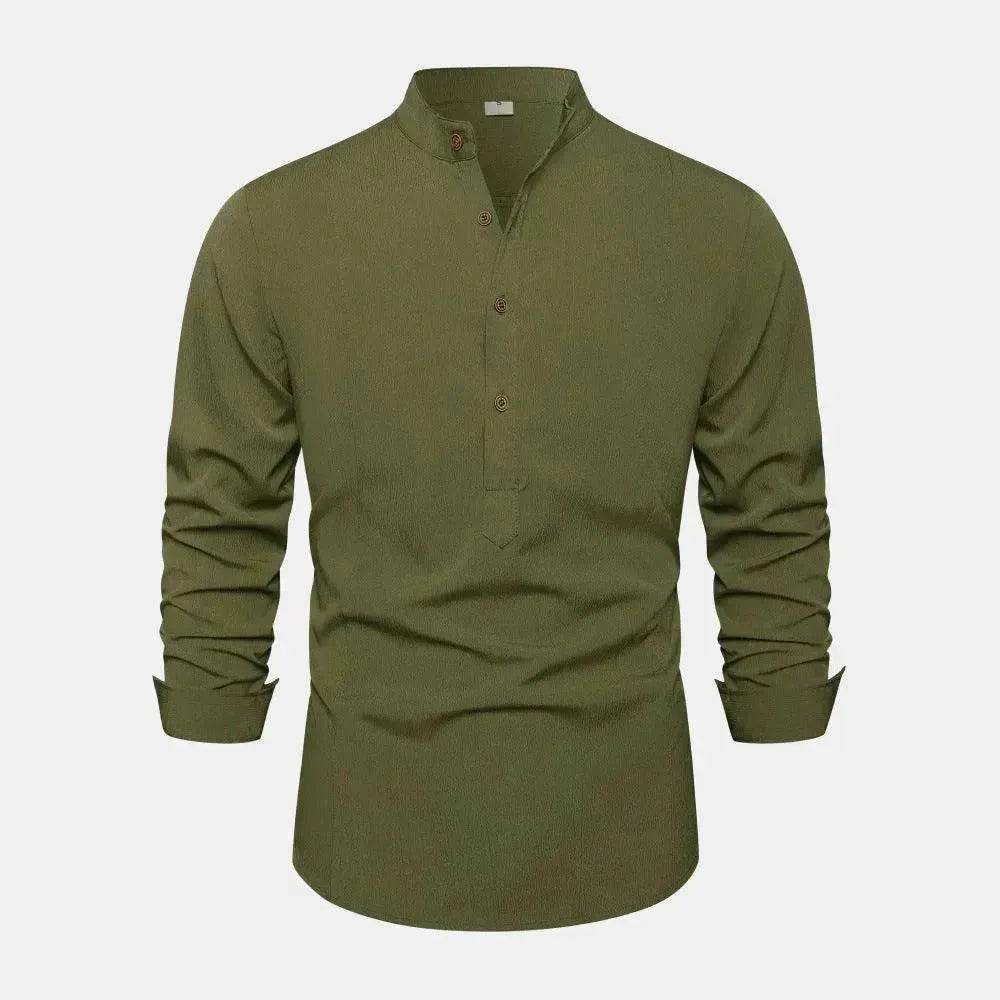 Autumn Solid Color Stand Collar Casual Long Sleeve Cotton And Linen Men's Shirt - EX-STOCK Canada