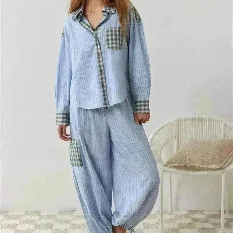 Autumn Women's Clothing Casual Homewear Plaid Shirt Outfit - EX-STOCK CANADA