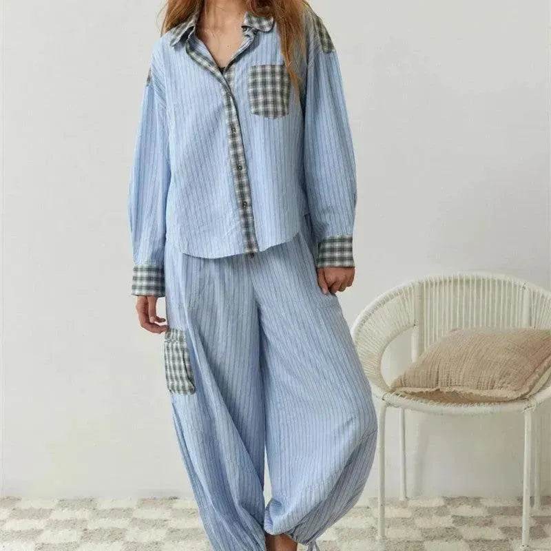 Autumn Women's Clothing Casual Homewear Plaid Shirt Outfit - EX-STOCK Canada