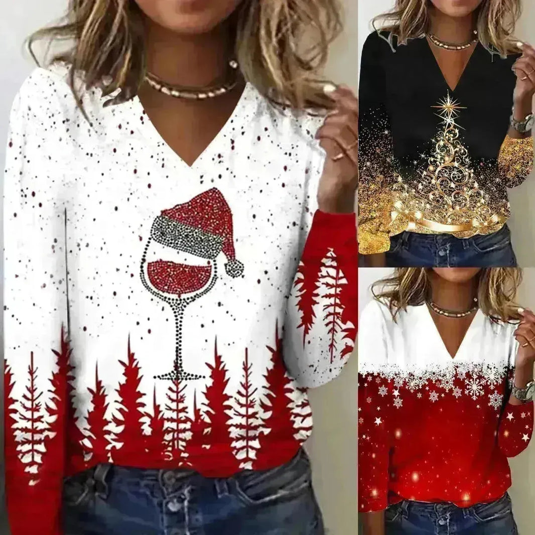 T-shirt a maniche lunghe a V da donna