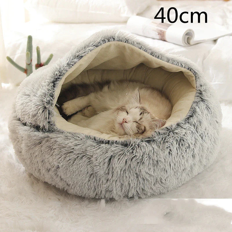 Cama para Perros y Gatos 2 en 1 Cama de Invierno para Mascotas Redonda de Felpa Cálida Suave Cama de Felpa Larga para Mascotas Productos para MascotasEX-STOCK Canada