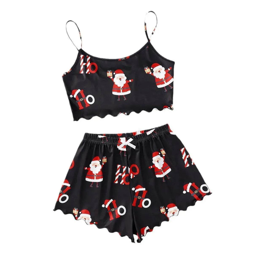 Christmas European And American Thin Pajamas Women's Sleeveless Shorts Milk Silk Simple Casual Two-piece Suit Homewear - EX-STOCK Canada