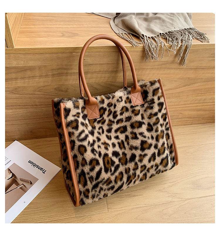 Leopard Animal Skin Large-capacity Handbag Fashion Western Plush - EX-STOCK Canada