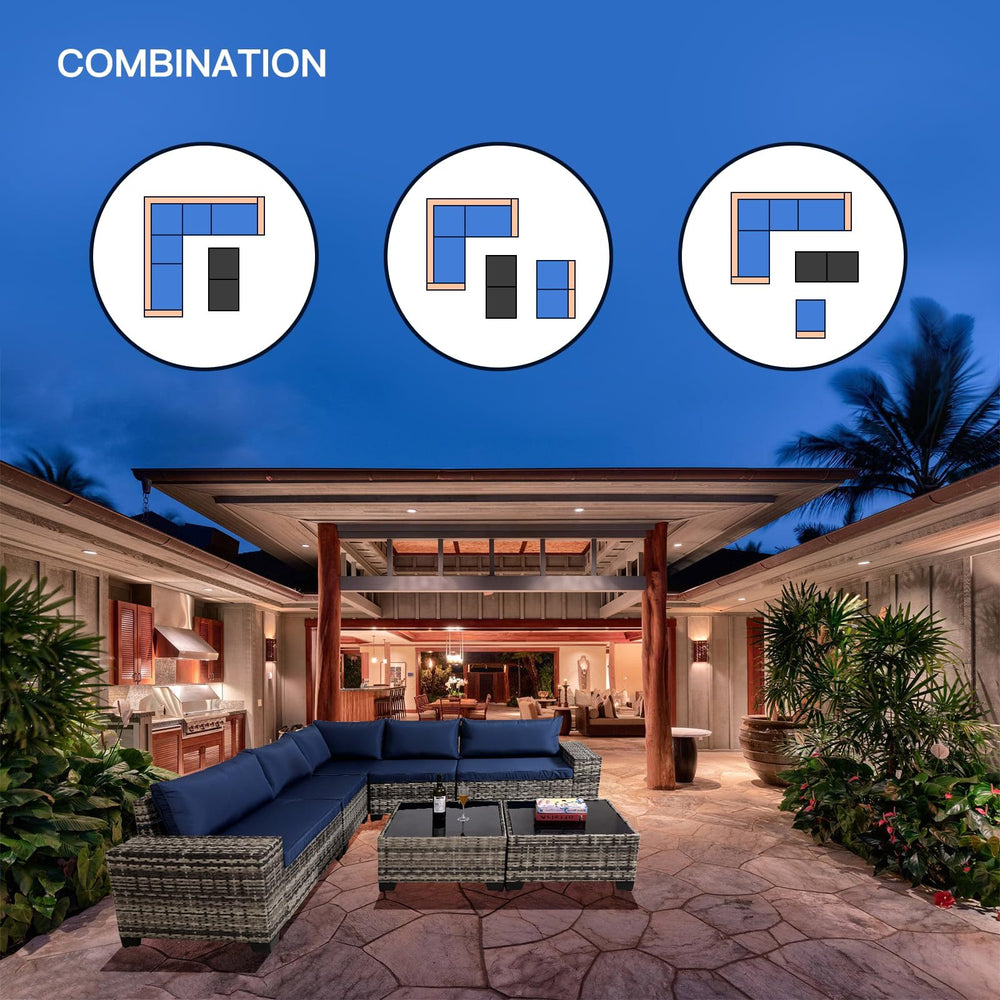 7-Piece Outdoor Patio Furniture Sets, All-Weather Wicker Rattan Sectional Sofa, Modern Two Glass Coffee Table And Washable Seat Cushion EX-STOCK Canada