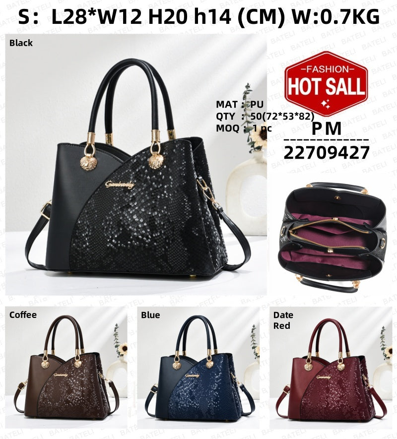 Bolso de hombro con patrón de mano - Gran capacidad, cierre de cremallera, forro con patrón de piedra, material principal poliéster, principalmente para mujerEX-STOCK Canada