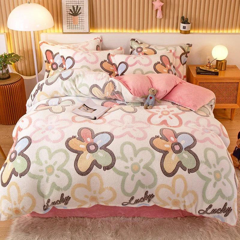 Coral Fleece Duvet Cover Sheet Flannel Pillowcase EX-STOCK Canada