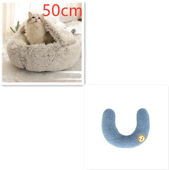 Cama para Perros y Gatos 2 en 1 Cama de Invierno para Mascotas Redonda de Felpa Cálida Suave Cama de Felpa Larga para Mascotas Productos para MascotasEX-STOCK Canada