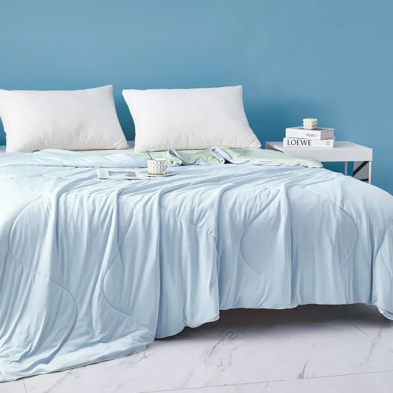 Pure Color Cool Silk Summer Blanket Airable Cover Single Double Summer Ice Cream Ice Silk Summer Quilt Machine Washable Thin Duvet EX-STOCK Canada
