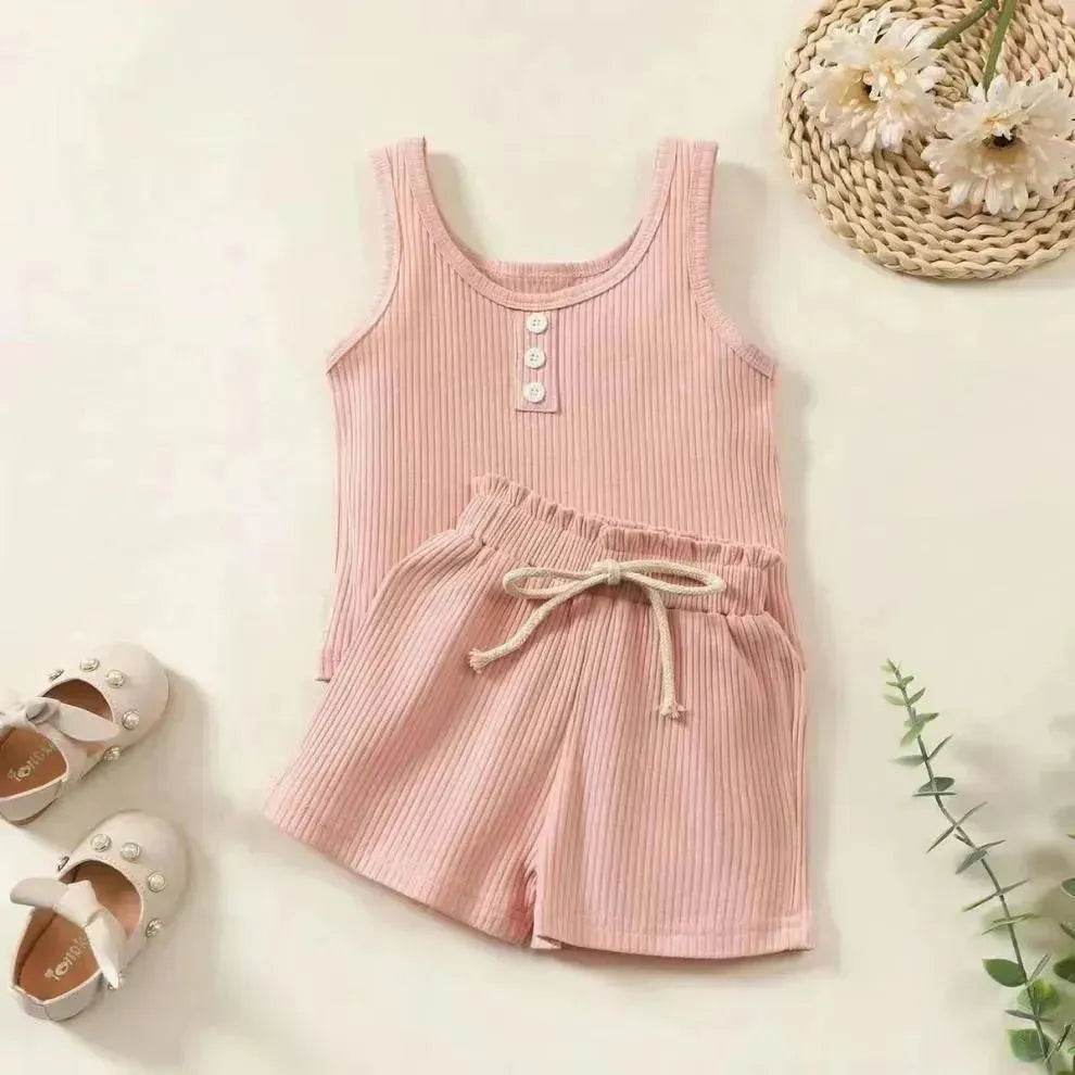 Girls' Sleeveless Simple Solid Color Casual Top And Shorts Two-piece Set for girls - EX-STOCK Canada