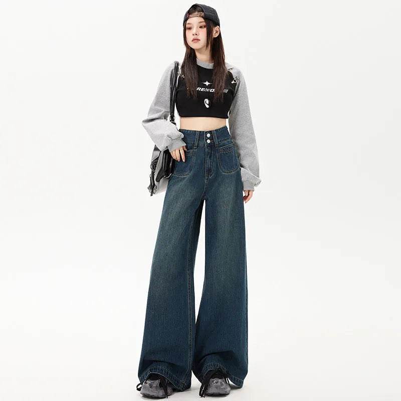 New Simple High Waist Casual Straight-leg Baggy Jeans Pant For Women - EX-STOCK Canada
