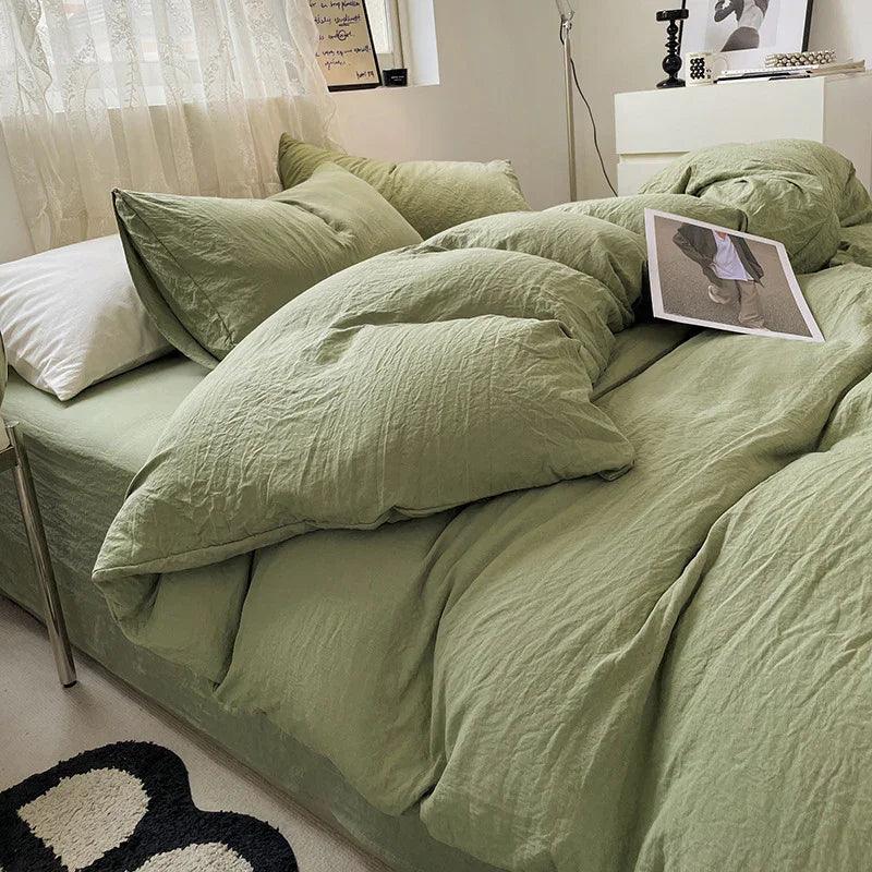 Four-piece Bed Set Solid Color Sanding Washed Cotton Duvet Cover EX-STOCK Canada