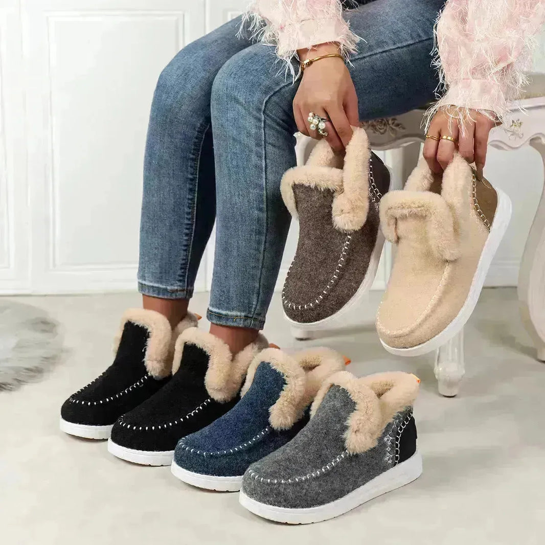 Taille plus taille arlé en molleton plus épais bord brut chaud chaud fond plat en peluche de chaussures d'hiver pour femmes