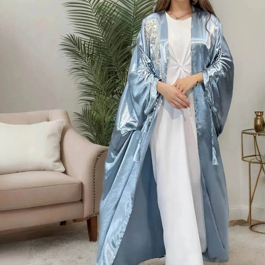 Simple Middle East Turkey Solid Color Plus Size Satin Robe Dubai Abaya Coat Turkey Abaya Kimono - EX-STOCK Canada