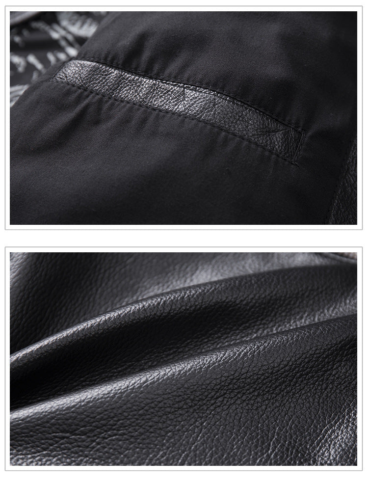 Men's Embroidered Genuine Leather Motorcycle Jacket – Stand Collar Biker Coat | S–4XL 4