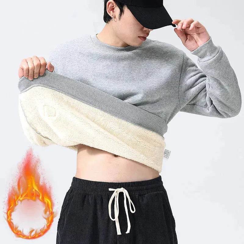 Fleece-lined Teens Oversized Winter cotton Pullover tops Round neck Sweatshirt - EX-STOCK Canada