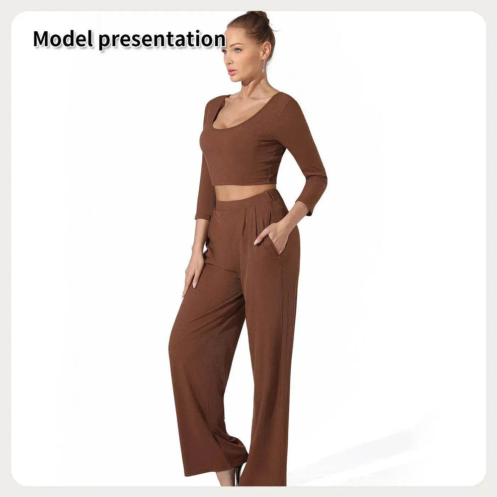 Women Fashion Casual Matching 2pcs set Long Sleeve Crop top and Pant set - EX-STOCK Canada