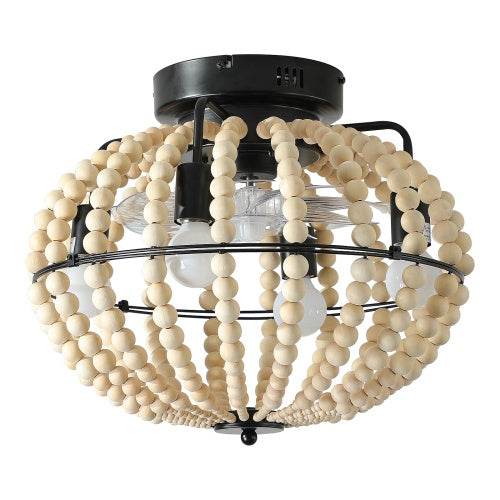 Beaded Fan Lamp Wooden Beaded Chandelier Oak White - EX-STOCK Canada