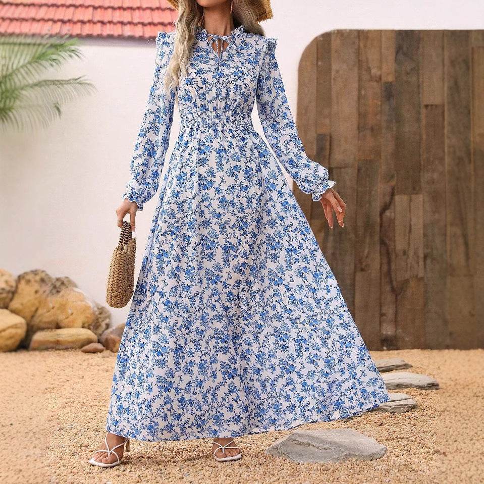 Elegant ladies Spring And Autumn Long Sleeve Floral maxi Dress