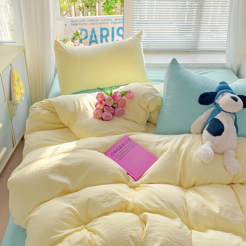 Class A Washed Cotton Four-piece Set Pure Color Duvet Cover Sheets EX-STOCK Canada