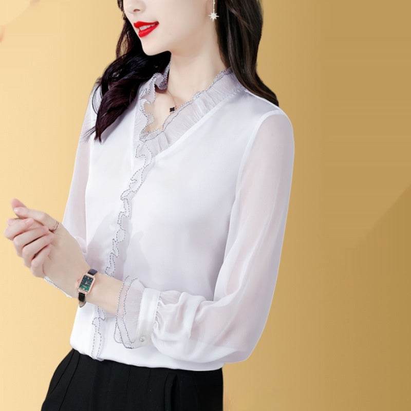 New Solid Color Chiffon Long-sleeved Shirt For Women - EX-STOCK Canada