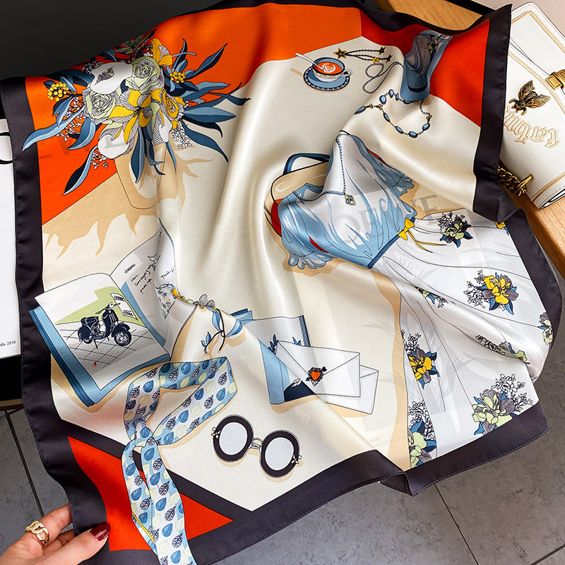 Colorful scarf with artistic designs on a surface