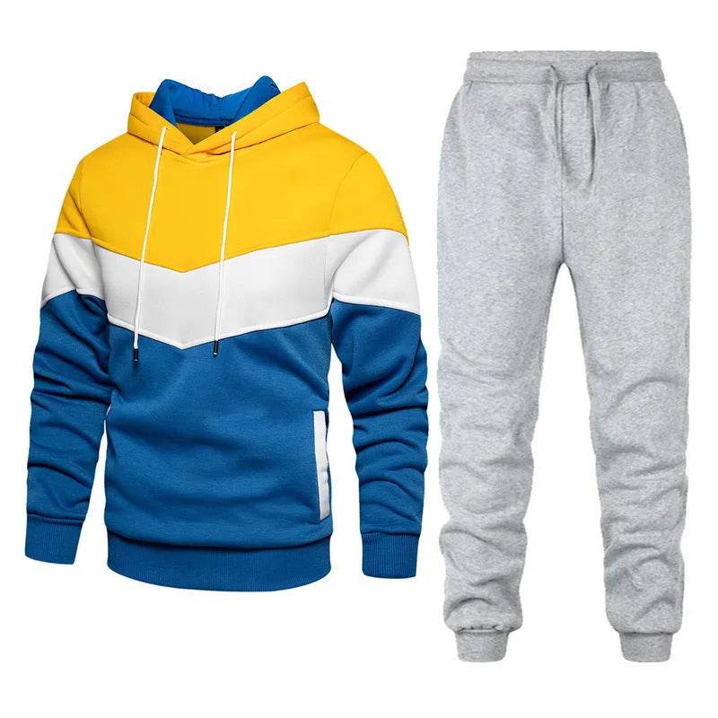 2pcs Winter Fashion Stitching Suit Outdoors Sports Suit Men's Sweatsuit Hoodie Outfit set - EX-STOCK Canada