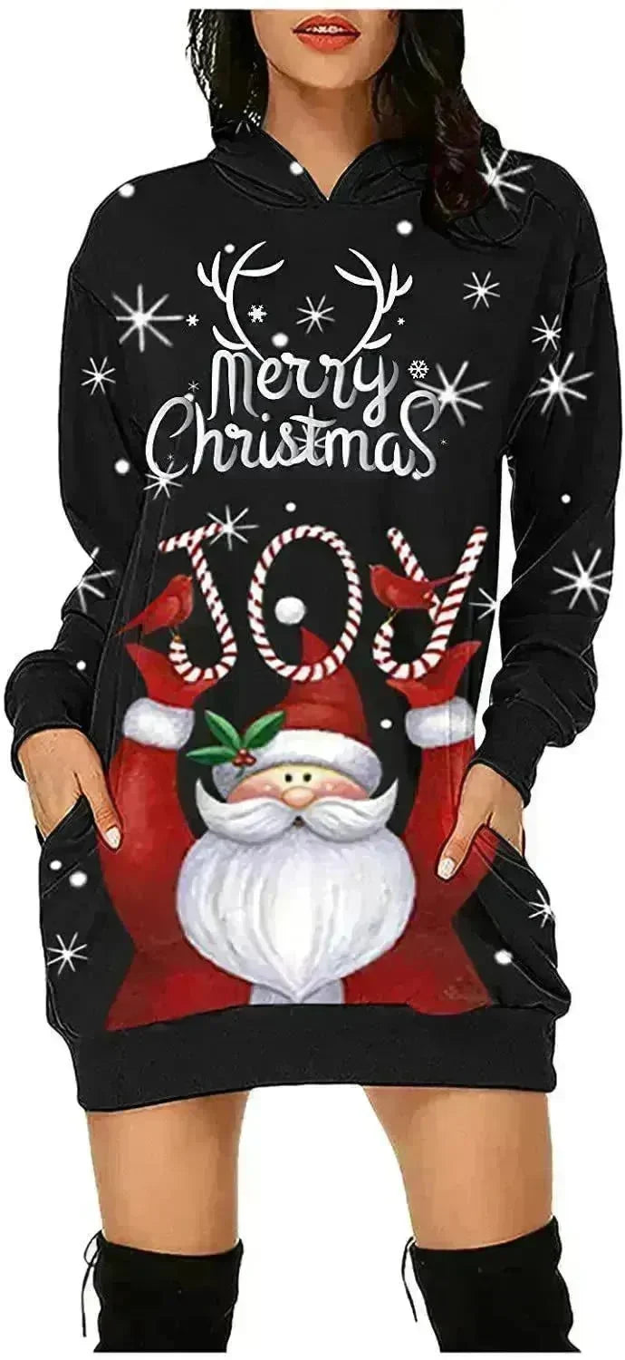 Women's Long-sleeved Christmas Hoodie Sweatshirt Dress Winter - EX-STOCK CANADA