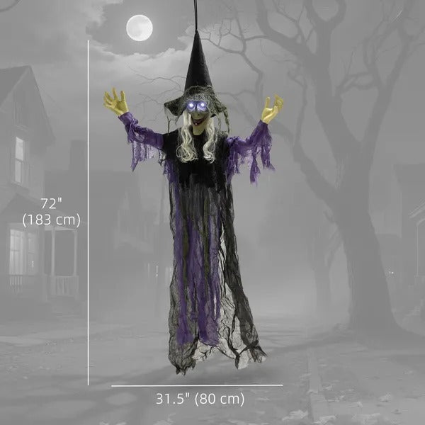 Life Size Halloween Animated Hanging Witch With Glowing LED Eyes, Scary Halloween Decorations, Battery Operated EX-STOCK Canada