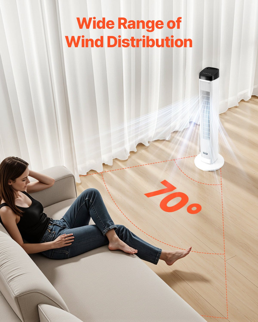 Oscillating Tower Fan 9H Timer High Velocity With Remote Control