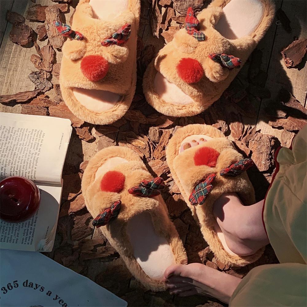 Indoor Cute One-word Cotton Slippers Autumn Women's Cartoon Fluffy Slippers EX-STOCK Canada