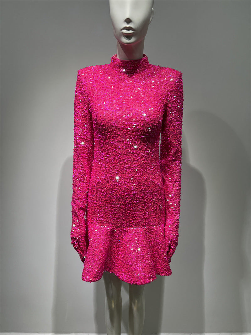 Women's Backless Rose Red Sequins Sweet Party Dinner Dress EX-STOCK Canada