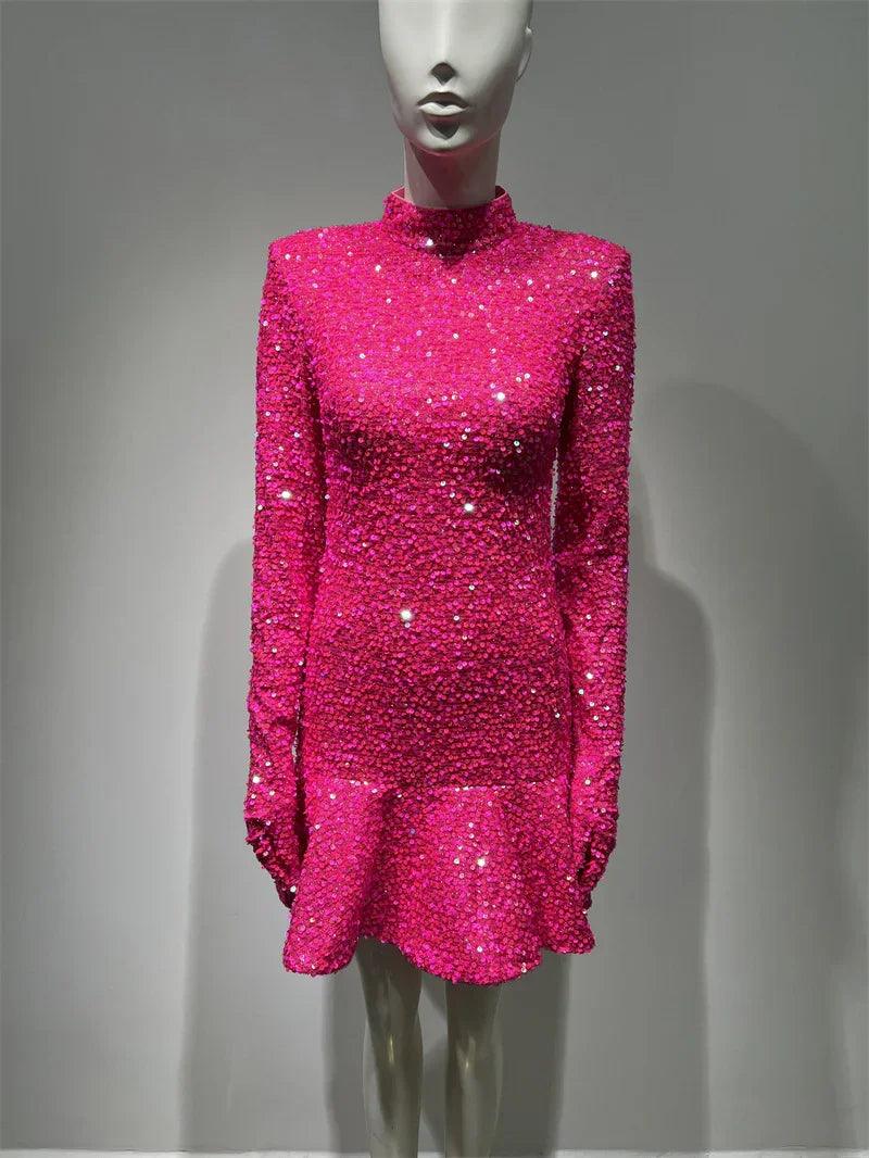 Women's Backless Rose Red Sequins Sweet Party Dinner Dress EX-STOCK Canada