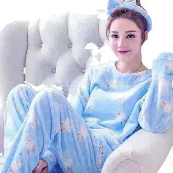 Women Coral Velvet Fleece Pajamas Fall Winter Loungewear Flannel Sleepwear - EX-STOCK CANADA
