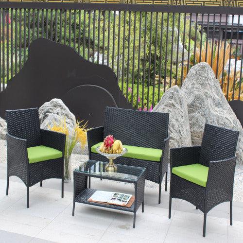 Juego de mobiliario de patio de ratán de 4 piezas, sofá de mimbre con cojines para patio exterior, cojín verdeEX-STOCK Canada