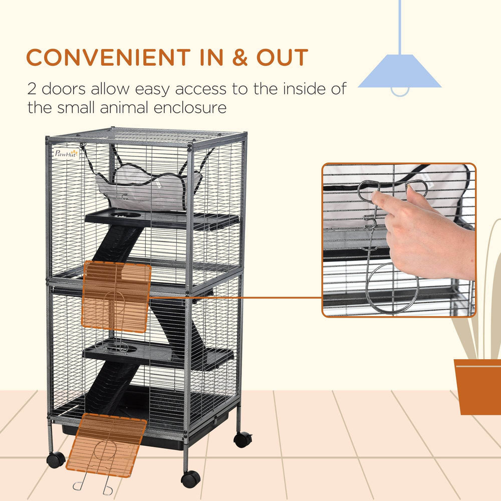 Large Metal 4 Tiers Small Animal Cage With Hammock, Removable Tray, Extra Space For Ferrets Chinchillas, Gray - EX-STOCK Canada