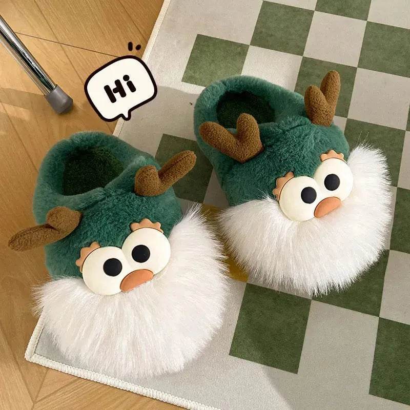 Cute Cartoon Christmas Deer Cotton Shoes Winter Indoor Floor Home Slippers Half-covered Heel Warm Plush Shoes Women - EX-STOCK Canada